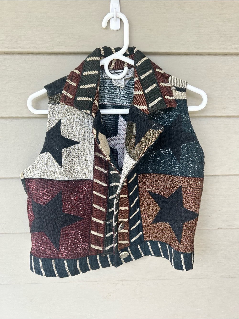 Vintage 90s Southwestern Patchwork Tapestry Vest Star Stripe Boho Festival M